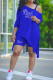 Blue Fashion Casual Letter Hot Drilling Asymmetrical Oblique Collar Two Pieces