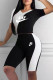 Black Fashion Casual Print Patchwork V Neck Short Sleeve Two Pieces