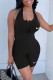 Black Fashion Casual Print Backless Halter Rompers