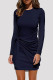 Navy Blue Fashion Casual Solid Bandage Patchwork O Neck Long Sleeve Dresses