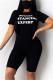 Black Fashion Casual Letter Print Basic O Neck Short Sleeve Two Pieces