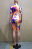 Colour Sexy Patchwork Tie-dye O Neck Skinny Rompers