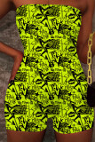 Green Sexy Street Print Patchwork Strapless Regular Rompers