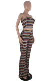Red Sexy Print Patchwork Strapless Sleeveless Two Pieces