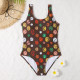 Deep Coffee Fashion Sexy Print Backless Swimwears