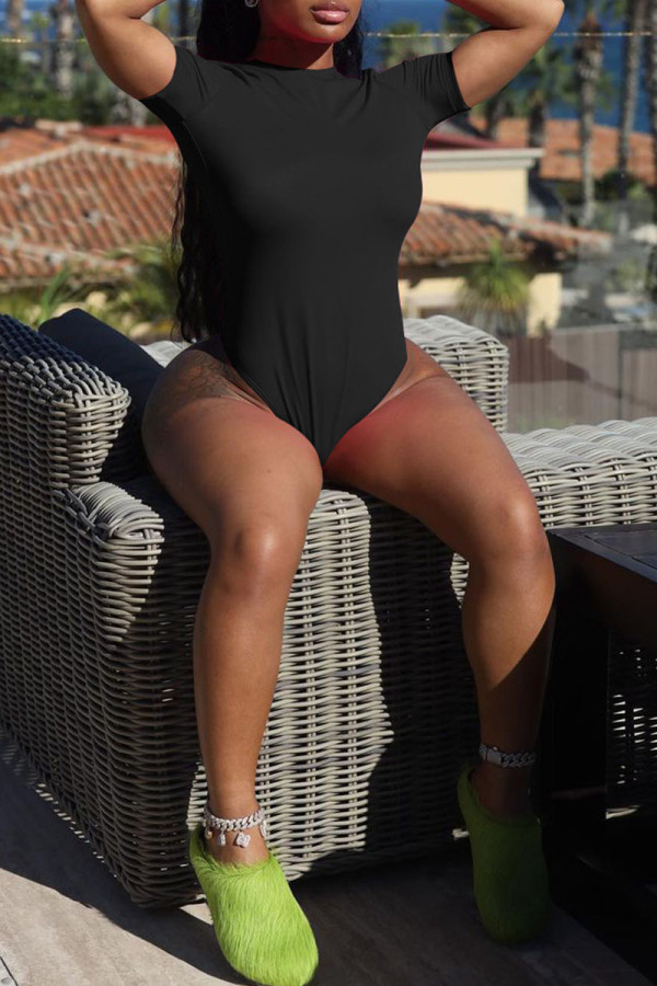 Black Sexy Solid Patchwork O Neck Swimwear