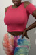 Rose Red Casual Simplicity Solid Patchwork O Neck T-Shirts