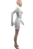 White Casual Print Patchwork Turtleneck Long Sleeve Two Pieces