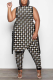 Dark Coffee Sexy Print Patchwork O Neck Sleeveless Two Pieces