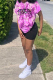 Pink Casual Print Patchwork O Neck Short Sleeve Two Pieces
