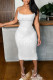 White Sexy Solid Sequins Patchwork Backless Spaghetti Strap One Step Skirt Dresses
