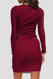 Pink Fashion Casual Solid Bandage Patchwork O Neck Long Sleeve Dresses