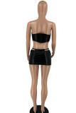 Blue Sexy Solid Patchwork Asymmetrical Strapless Sleeveless Two Pieces
