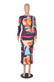 Leopard Print Sexy Print Patchwork O Neck Pencil Skirt Dresses