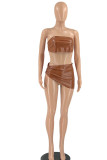 Red Sexy Solid Bandage Patchwork Asymmetrical Strapless Sleeveless Two Pieces