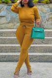 Ginger Fashion Casual Solid Basic O Neck Long Sleeve Two Pieces