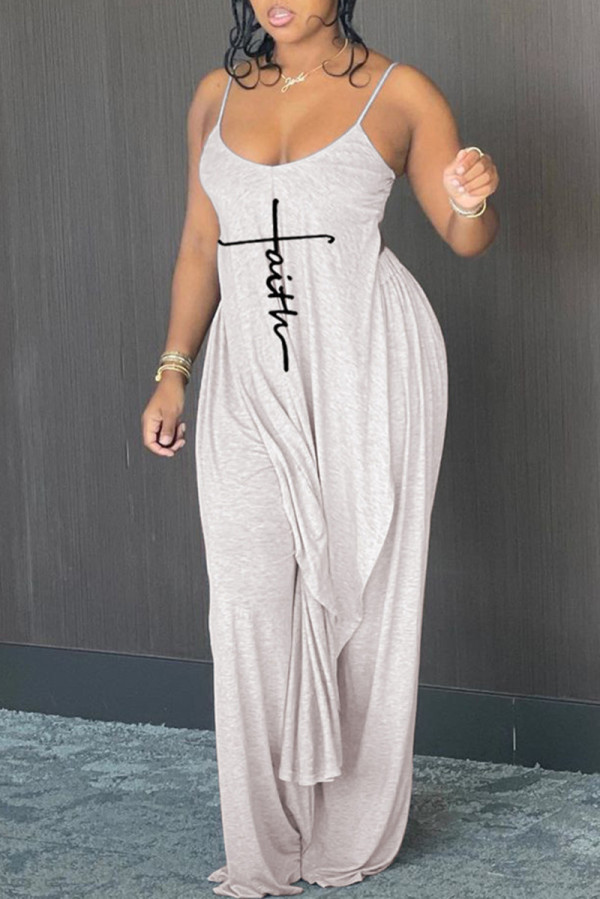 Apricot Sexy Casual Print Backless Asymmetrical Spaghetti Strap Sleeveless Two Pieces