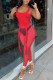 Red Sexy Solid Patchwork See-through Asymmetrical U Neck Two Pieces