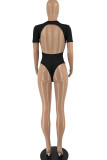 Blue Sexy Solid Patchwork O Neck Swimwear