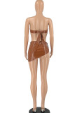 Red Sexy Solid Bandage Patchwork Asymmetrical Strapless Sleeveless Two Pieces