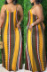 Yellow Sexy Casual Striped Print Backless Spaghetti Strap Long Dress Dresses