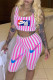 Pink Fashion Casual Striped Patchwork Square Collar Sleeveless Two Pieces