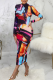 Blue Sexy Print Patchwork O Neck Pencil Skirt Dresses