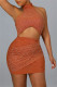 Brown Sexy Patchwork Hot Drilling Bandage Hollowed Out Backless Halter Sleeveless Dress