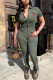 Green Fashion Sexy Print Patchwork Turndown Collar Jumpsuits