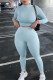 Light Blue Fashion Casual Solid Basic O Neck Long Sleeve Two Pieces