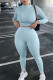 Light Blue Fashion Casual Solid Basic O Neck Long Sleeve Two Pieces