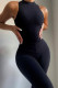 Black Casual Sportswear Solid Basic O Neck Skinny Jumpsuits