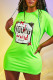 Fluorescent Green Casual Street Print Patchwork O Neck Straight Dresses