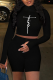 Black Casual Print Patchwork Turtleneck Long Sleeve Two Pieces