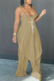 Light Gray Sexy Casual Print Backless Asymmetrical Spaghetti Strap Sleeveless Two Pieces