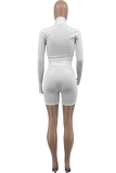 White Casual Print Patchwork Turtleneck Long Sleeve Two Pieces
