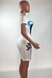 White Casual Street Print Patchwork O Neck Straight Dresses