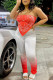 Red Fashion Sexy Print Backless Fold Asymmetrical Strapless Sleeveless Two Pieces