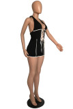 Red Fashion Sexy Solid Bandage Backless Halter Skinny Romper