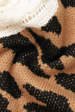 Brown Sexy Leopard Webbing Patchwork Turtleneck Tops