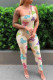 Apricot Fashion Casual Letter Print Backless One Shoulder Skinny Jumpsuits
