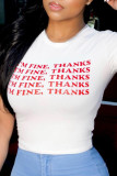 White Fashion Casual Letter Print Basic O Neck T-Shirts
