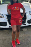 Red Fashion Casual Letter Print Basic O Neck Short Sleeve Two Pieces