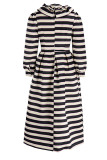 Multicolor Fashion Casual Striped Patchwork Turtleneck Long Sleeve Dresses