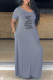 Grey Fashion Casual Print Letter V Neck Straight Dresses