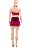 Green Sexy Solid Patchwork See-through Backless Sleeveless Two Pieces