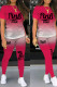 Red Casual Gradual Change Letter Print Patchwork O Neck Short Sleeve Two Pieces