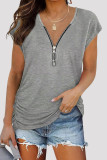 Khaki Fashion Casual Solid Split Joint Zipper V Neck T-Shirts