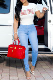 White Fashion Casual Letter Print Basic O Neck T-Shirts