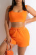 Orange Casual Sportswear Solid Basic U Neck Sleeveless Two Pieces